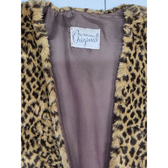 Vintage Leopard Print Faux Fur Vest With Satin Lining Appears Hand Sewn One Size - Picture 5 of 14